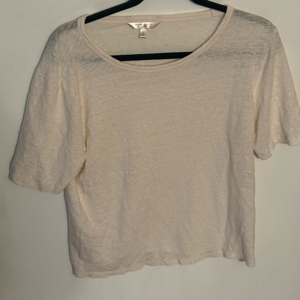 Banana Republic 100% Linen Light Cream Short Sleeve Top Size L - Picture 2 of 6